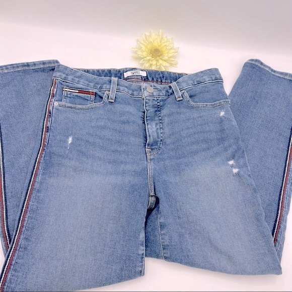 Tommy Jeans High Rise Straight Ankle Jeans  Tribeca Side-Stripe Size 6 - Picture 2 of 15